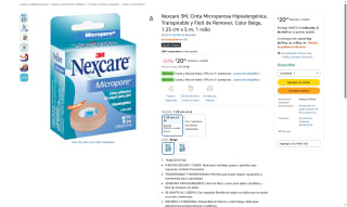 Nexcare 3M Cinta Microporosa 1.25cm x 5m Beige por $20 | Amazon