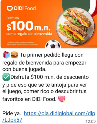$100 de Ahorro en DiDi Food Comprando $300