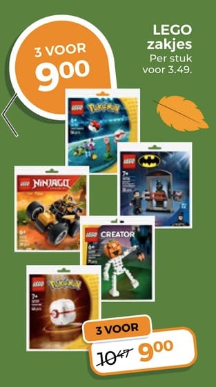 3 LEGO-zakjes (Pokémon & Creator Halloween) voor €9 bij Trekpleister