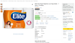 Elite Dúo Papel Higiénico 1 Pack x 12 Rollos por $50 en Amazon