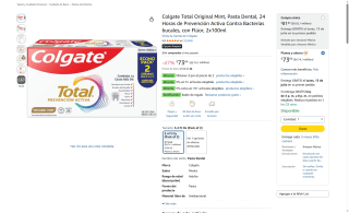 Pasta Dental Colgate Total Original Mint 2x100ml por $41 | Amazon