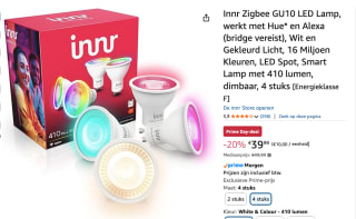 Innr Zigbee GU10 LED Lamp, werkt met Hue* en Alexa voor €39,99 met Amazon prime