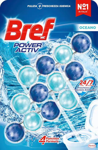 2 pack Bref Power Activ Ocean (3 unidades), limpia baño con fórmula 4 en 1 por 4.50€