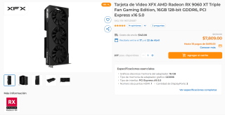 Tarjeta XFX AMD RX 9060 XT Triple Fan 16GB por $7,809 | CyberPuerta