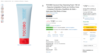 TOCOBO Coconut Clay Cleansing Foam 150ml por $171 en Amazon