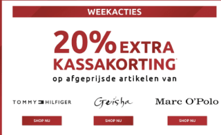 20% extra kassakorting op Tommy Hilfiger, Geisha of Marc O'Polo kleding