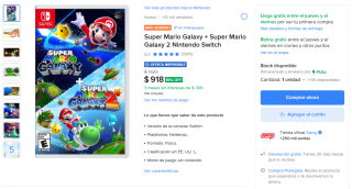 Super Mario Galaxy + Super Mario Galaxy 2 por $812 en Mercado Libre