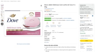 Dove Jabón Delicious Care Leche de Coco 4x90g por $65 en Amazon
