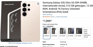 Samsung Galaxy S26 Ultra 512GB Rosé Goud voor €1099 bij Amazon