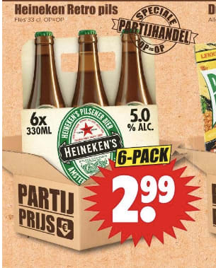 Heineken Retro pilsener 6-pack voor €2,99 bij Dirk