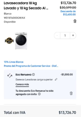 Lavasecadora Samsung + Microondas por $13,727 | EcoRenueva