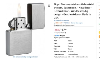 Zippo brushed chroom aansteker voor €17,76 bij Amazon