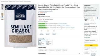 Aroma Natural Semilla de Girasol Pelada 1 kg por $48 en Amazon
