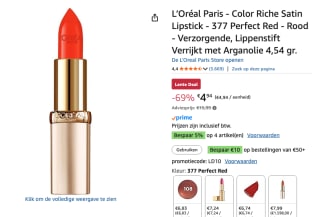 L’Oréal Paris Color Riche Satin Lipstick voor €4,94 bij Amazon