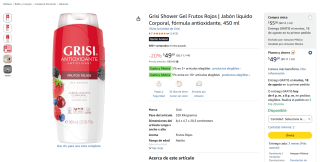 Grisi Shower Gel Frutos Rojos (450 ml) por $50 en Amazon