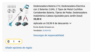 Desbrozadora Bateria 21V con 2 Baterías 2.0Ah por solo 39.99€
