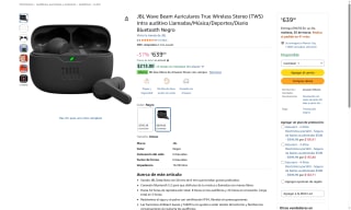 Audífonos JBL Wave Beam TWS 8mm Deep Bass por $6,390 | Amazon