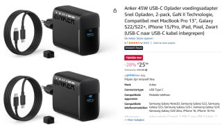 Anker 45W USB-C Oplader voedingsadapter voor €25,99 bij Amazon