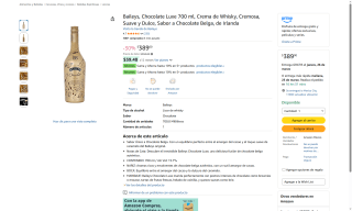 Baileys Chocolate Luxe 700ml por $389 | Amazon
