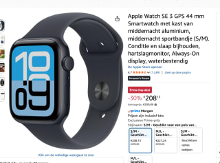 Apple Watch SE 3 GPS 44 mm Smartwatch voor €208,13 bij Amazon