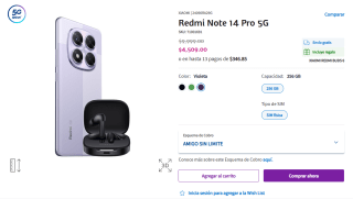 Xiaomi Redmi Note 14 Pro 5G 256GB por $4,509 | Telcel