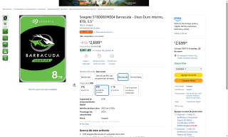 HDD Seagate Barracuda 8TB 3.5" SATA III por $2,699 | Amazon