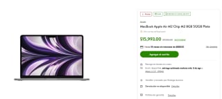 MacBook Air M2 8GB 512GB Plata por $12,794 en Bodega Aurrera (Invex)