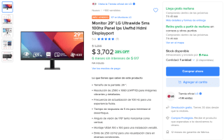 Monitor LG 29" Ultrawide por $3,702 | Mercado Libre
