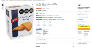 Mac'Ma Galletas Abanico 150g por $28 en Amazon