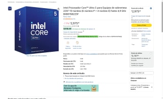 Intel Core Ultra 5 225F por $2,048 | Amazon (NU)