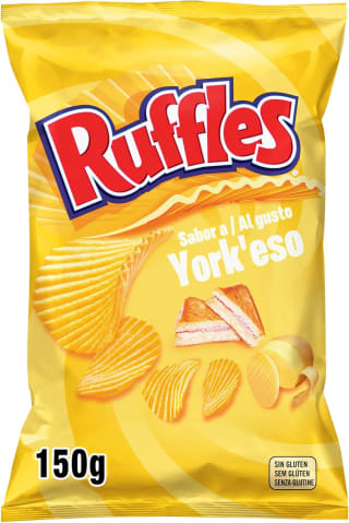 Ruffles Yorkeso, Patatas Fritas con sabor a jamón y queso 150gr por 1.34€