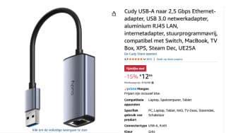 Cudy USB-A naar 2,5 Gbps Ethernet-adapter, USB 3.0 netwerkadapter voor €12,66