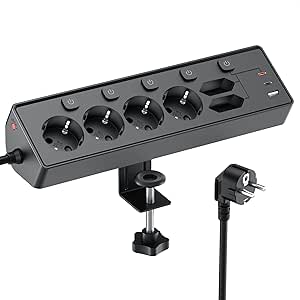 Regleta Escritorio 9 en 1 con USB C (PD 30W), Interruptores Individuales por 23.99€