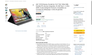 Monitor portátil AOC 16T20 15.6" FHD por $1,298 | Oferta Amazon