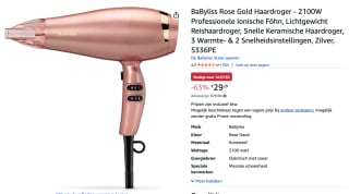 BaByliss Rose Gold Föhn 5336PE voor €29,29 bij Amazon