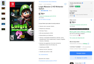 Luigi's Mansion 2 para Nintendo Switch por $651 en Mercado Libre