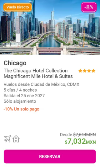 Paquete CDMX → Chicago (5 días / 4 noches) por $7,032 en Liverpool