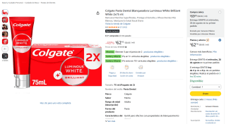 Pasta Dental Colgate Luminous White Brilliant White 2x75ml por $32 en Amazon