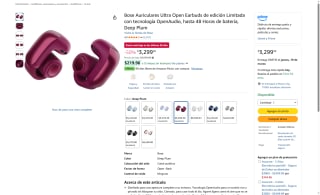 Audífonos Bose Ultra Open Earbuds Deep Plum por $3,300 | Amazon