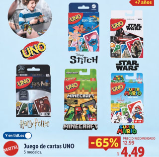 Oferta Juego Cartas Uno varios modelos por solo 4.49€