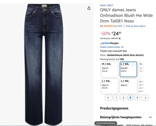 ONLY high waist wide leg jeans voor €24,83 bij Amazon
