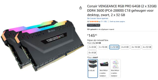 Corsair Vengeance RGB Pro CMW64GX4M2D3600C18 voor €145,46 bij Amazon