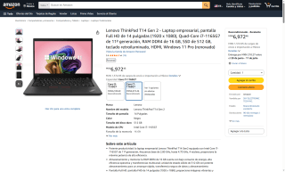 Laptop Lenovo ThinkPad T14 Gen 2 Renovada por $8,600 | Oferta Amazon