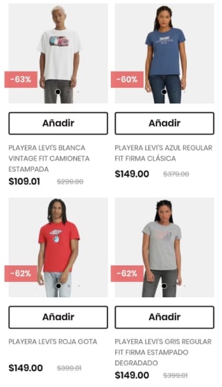 Rebajas del 60% en Playeras Levi's | Privalia