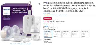 Philips Avent handsfree dubbele elektrische borstkolf, voor €184,99 bij Amazon