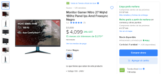Monitor Nitro 27 WQHD 180Hz IPS por $4,099 | Oferta Mercado Libre