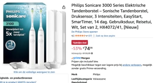 Philips Sonicare 3100 Series HX4072/42 Duopack voor €74,99 bij Amazon