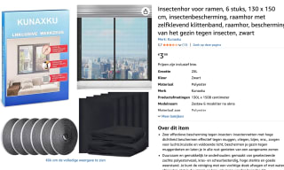 Insectenhor voor ramen, 6 stuks, 130 x 150 cm, voor €3,99 bij Amazon