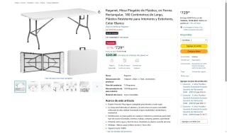 Mesa Plegable Rectangular 180x68cm Blanco por $729 | Amazon