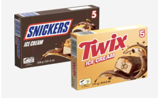 5-pack Mars, Snickers of Twix-ijs voor €2,19 bij de Aldi